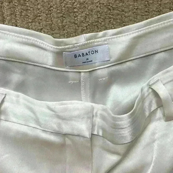 Babaton Refined Satin Cargo Pant, bone/white high waisted pant, size 16. - Picture 7 of 14